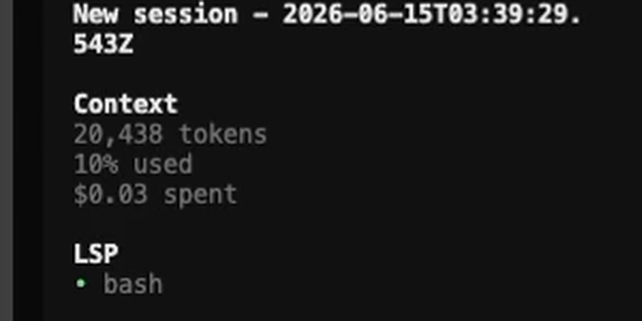 OpenCode session panel showing context tokens used, percent used, and dollars spent